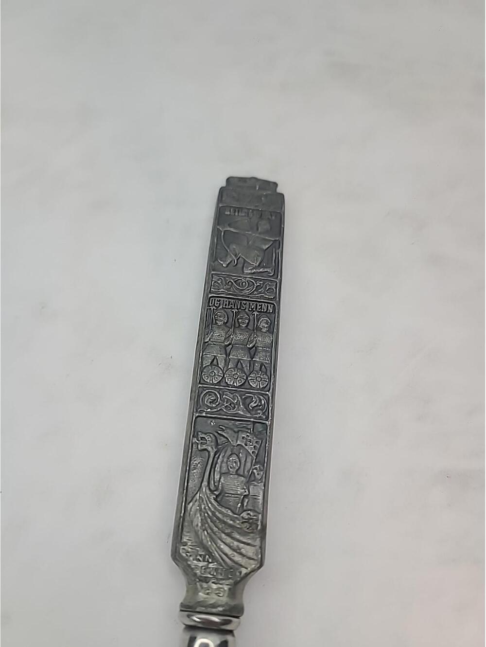 Konge Tinn Spar Norwegian Viking Heilag Olav Cheese Slicer Norway Pewter Vintage - Picture 9 of 11